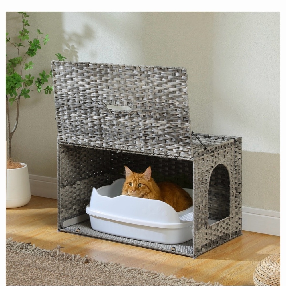 NIB X-Large Faux Wicker Cat Litter Box Enclosure